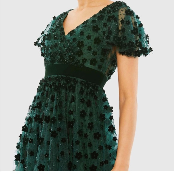 MAC DUGGAL Velvet Flower Embellished Midi Dress - Picture 2 of 11